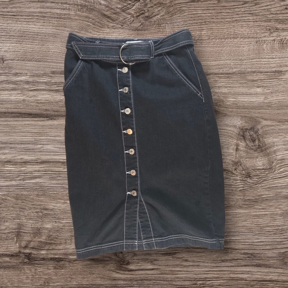 Forever 21 Blue Black Midi Button Up Pencil Skirt Small